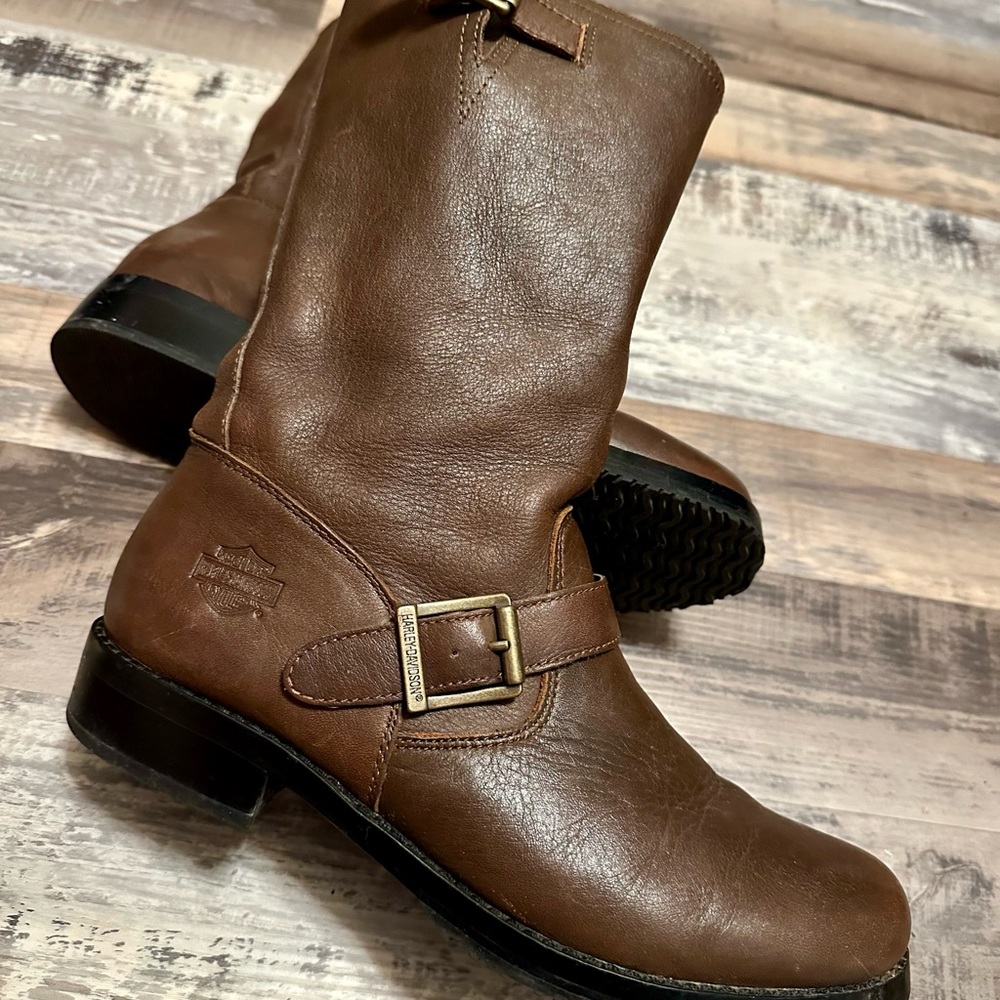 Harley-Davidson Brown Combat Moto Boots with Buckle Straps - Picture 4 of 12
